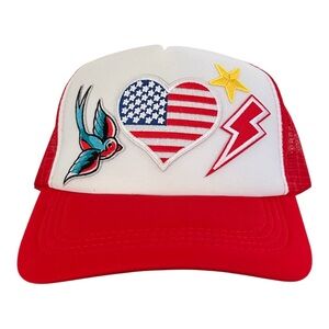 Team USA Red and White Trucker Hat with Patches
